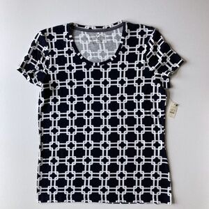 NWT Talbots Cotton Short Sleeve Tee Navy & White Misses Small Crew Neck